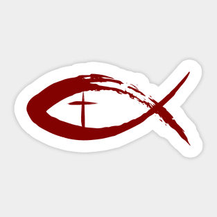 Painted Cross and Fish Christian Design - Red Sticker